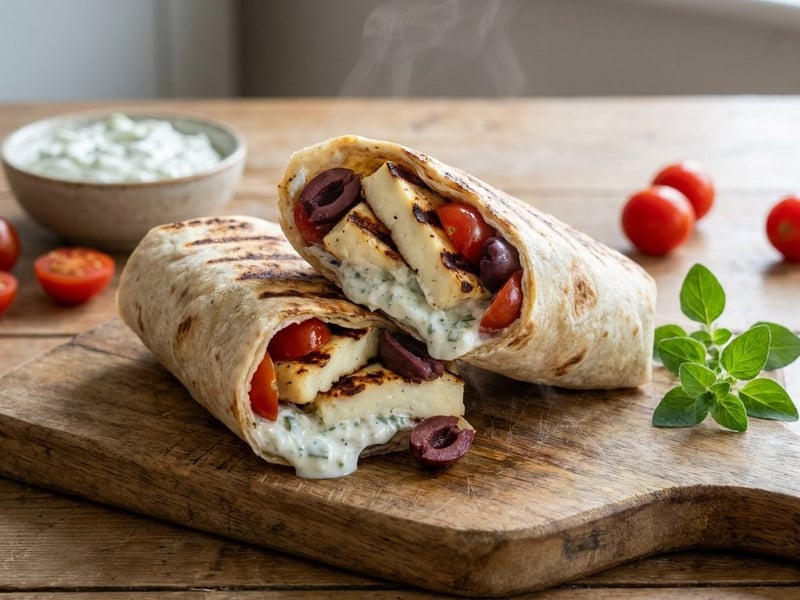 Wrap cu halloumi la grătar și tzatziki | Gustare rapidă