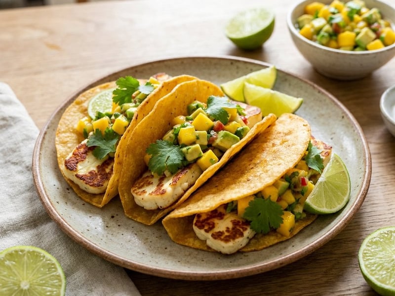 Grilled halloumi tacos with mango salsa | Quick dinner