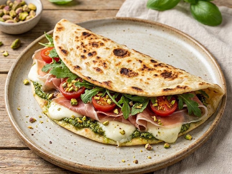 Piadina cu prosciutto și pesto de fistic | Gustare rapidă