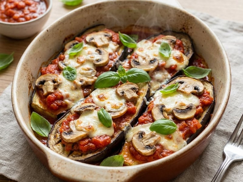 Pizzette de vinete cu ciuperci și mozzarella | Cină ușoară