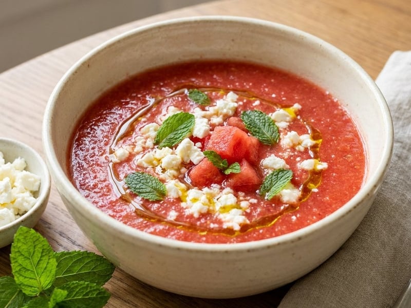 Gazpacho de pepene roșu cu feta | Supă rece de vară