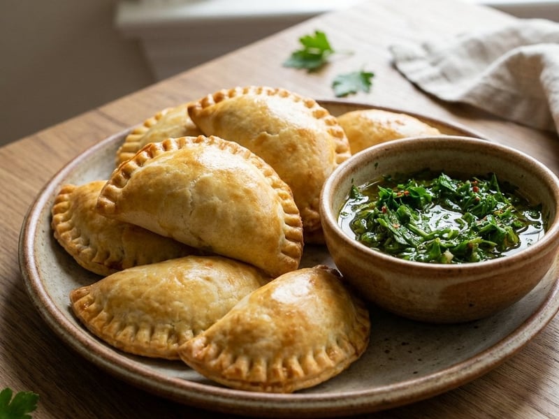 Chicken empanadas with chimichurri sauce | Street food
