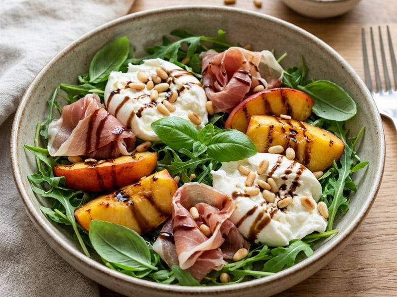 Summer salad with nectarines, prosciutto and burrata