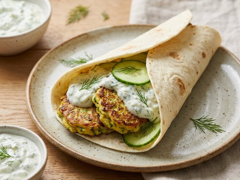 Gyros with zucchini patties and tzatziki | Summer dinner