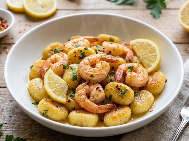 Gnocchi rumenite cu creveți și sos de unt cu lămâie | Cină rapidă