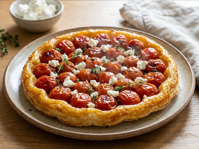 Tartă Tatin cu roșii cherry și brânză de capră | Cină rapidă