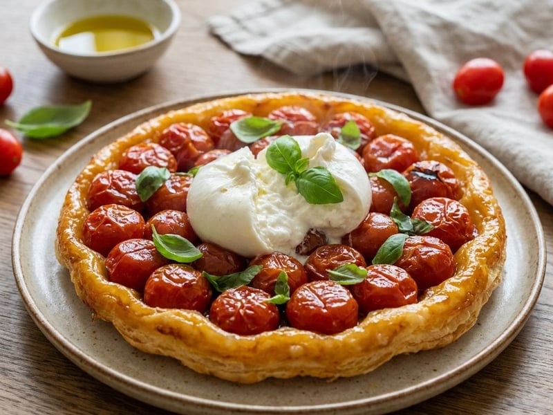 Tartă Tatin cu roșii cherry și burrata | Cină de vară