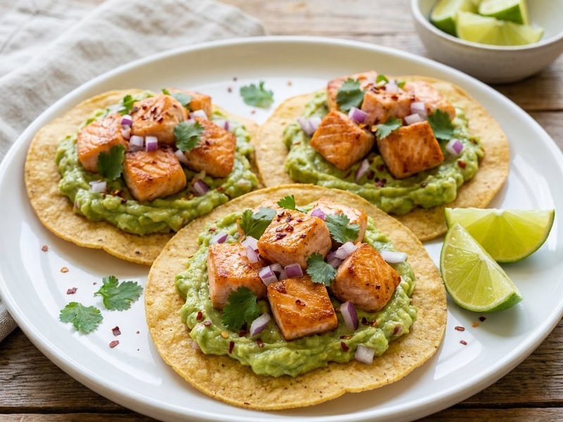 Crispy tostadas with salmon and guacamole