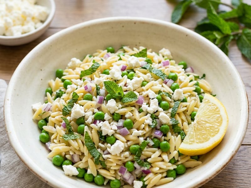 Refreshing Orzo Salad with Feta and Green Peas | Summer Lunch