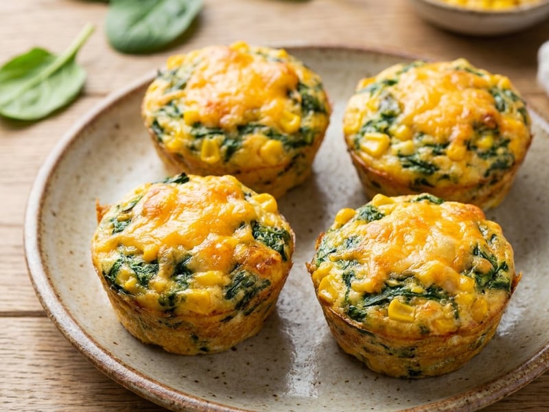 Brioșe cu ouă, spanac, porumb și cheddar | Gustare la cuptor