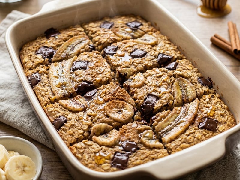 Baked oatmeal with banana and chocolate | Baked snack
