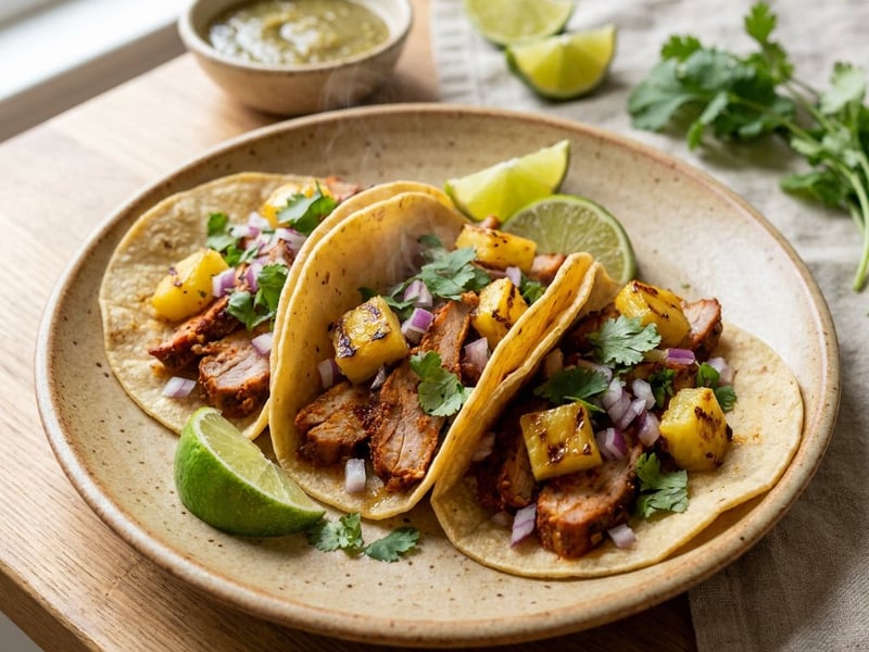 Tacos al Pastor cu ceafă de porc și ananas | Street food de vară