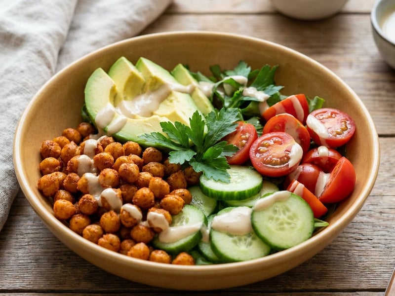 Salată crocantă de năut copt cu avocado și tahini | Prânz de vară