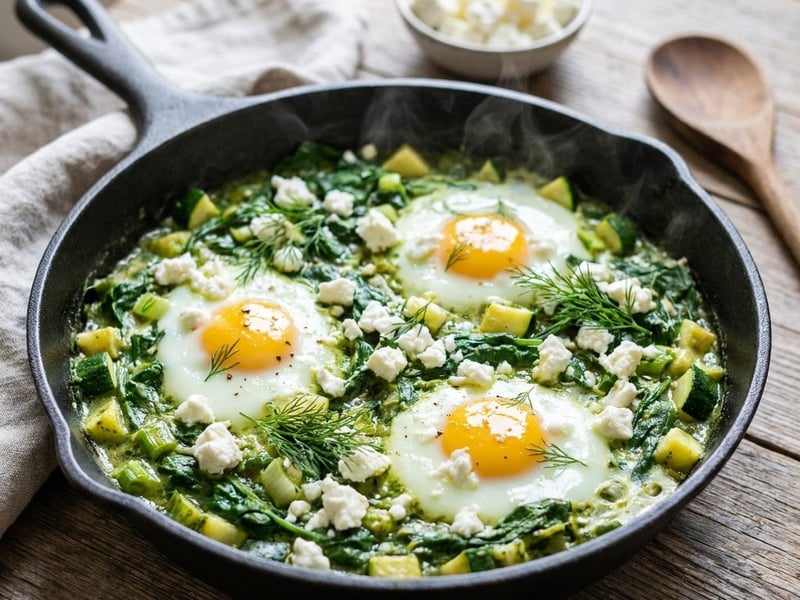 Shakshuka verde cu spanac și feta | Mic dejun de vară