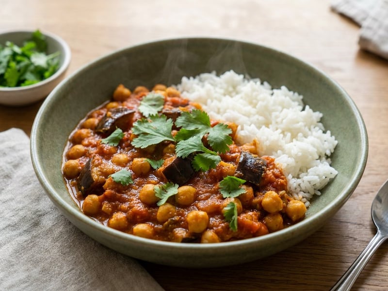 Curry indian de năut și vinete | Cină vegană aromată