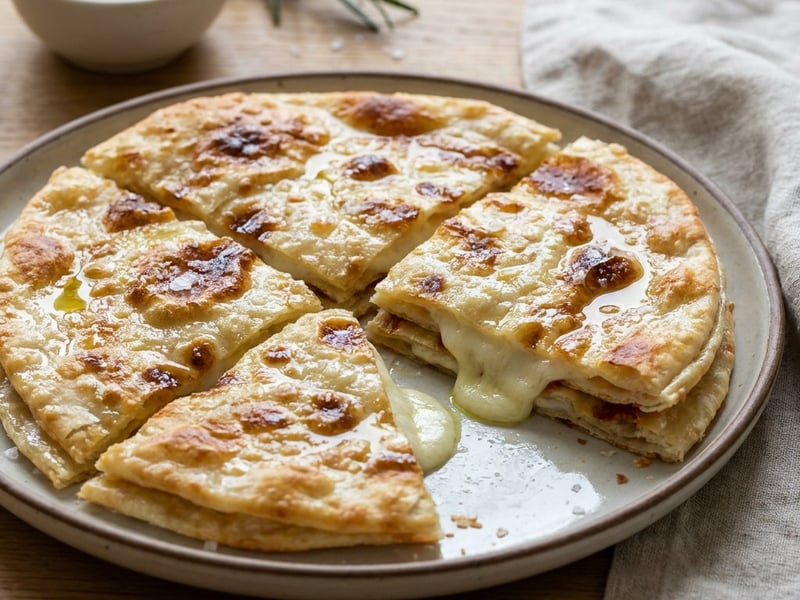 Focaccia di Recco crocantă cu brânză cremoasă
