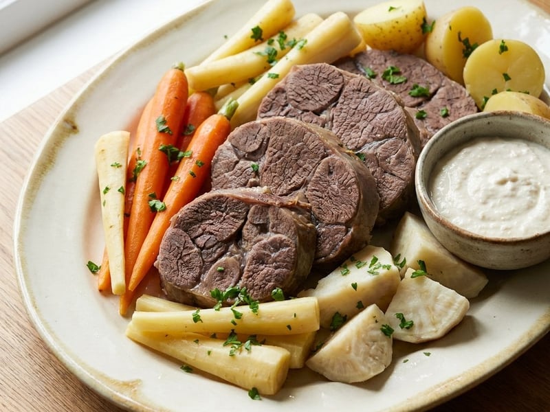 Rasol de vită cu legume | Servit cu sos cremos de hrean