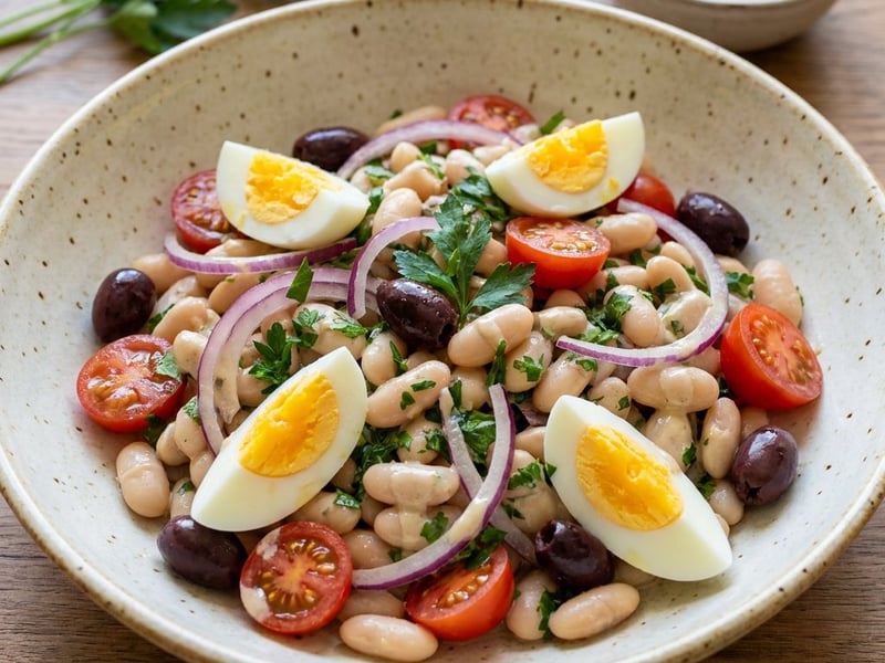 Salată Piyaz cu fasole albă și ou | Prânz oriental hrănitor