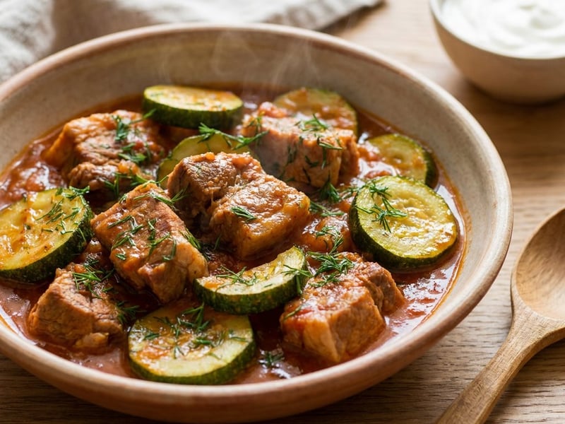 Mâncare de dovlecei cu porc | Fragedă și aromată
