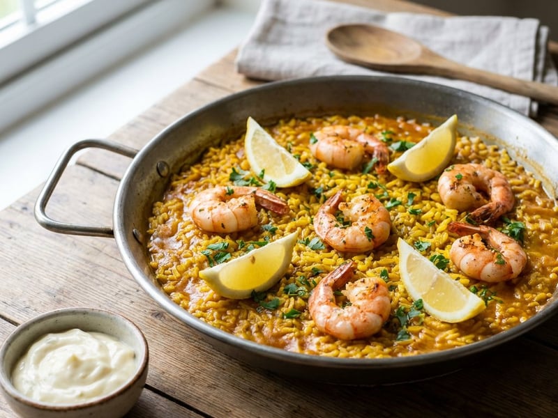Arroz a banda | Orez spaniol cu creveți și alioli