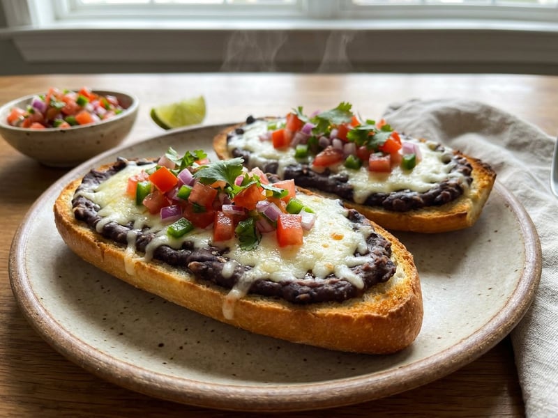 Molletes with Beans and Cheese | Mexican Street Food