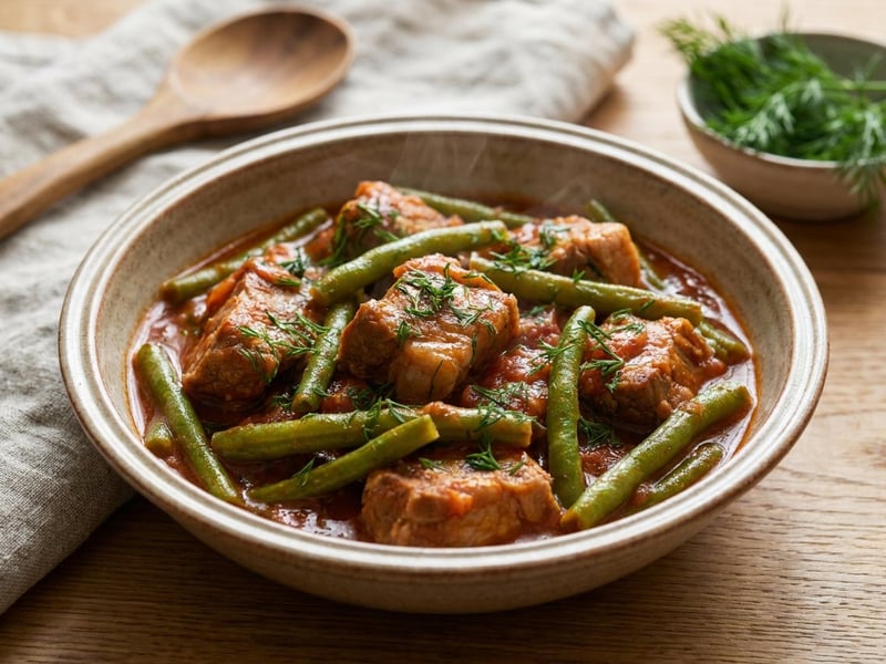 Mâncare de fasole verde cu porc | Fragedă și aromată
