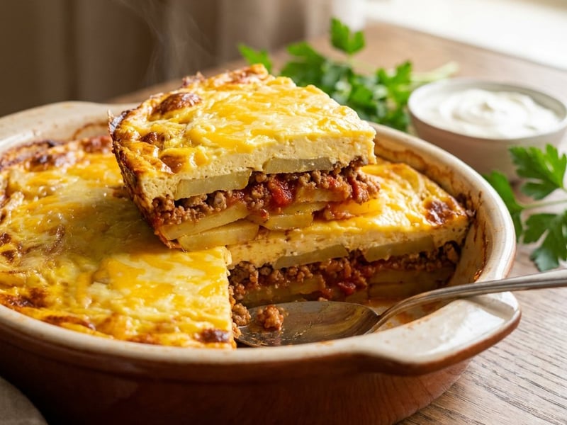 Potato and ground pork moussaka | Traditional recipe