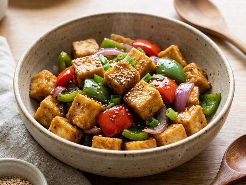 Wok-fried Tofu with Black Pepper Sauce and Peppers | Quick Dinner