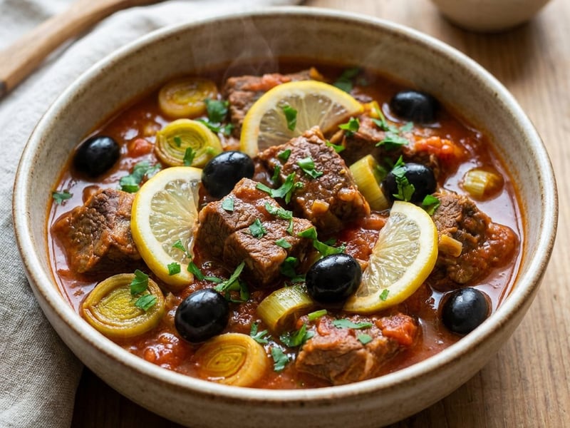 Beef and Leek Stew with Olives | Romanian Classic