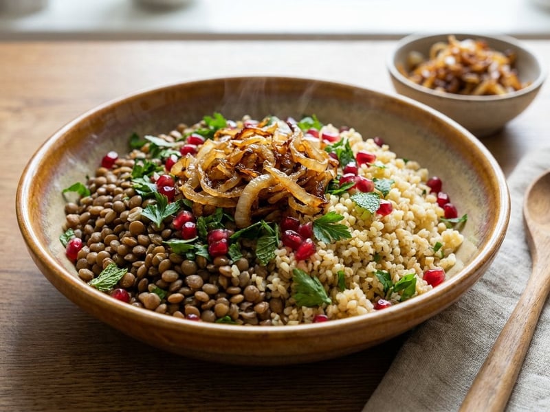 Lentil and Bulgur Mujadara Salad | Hearty Middle Eastern Lunch