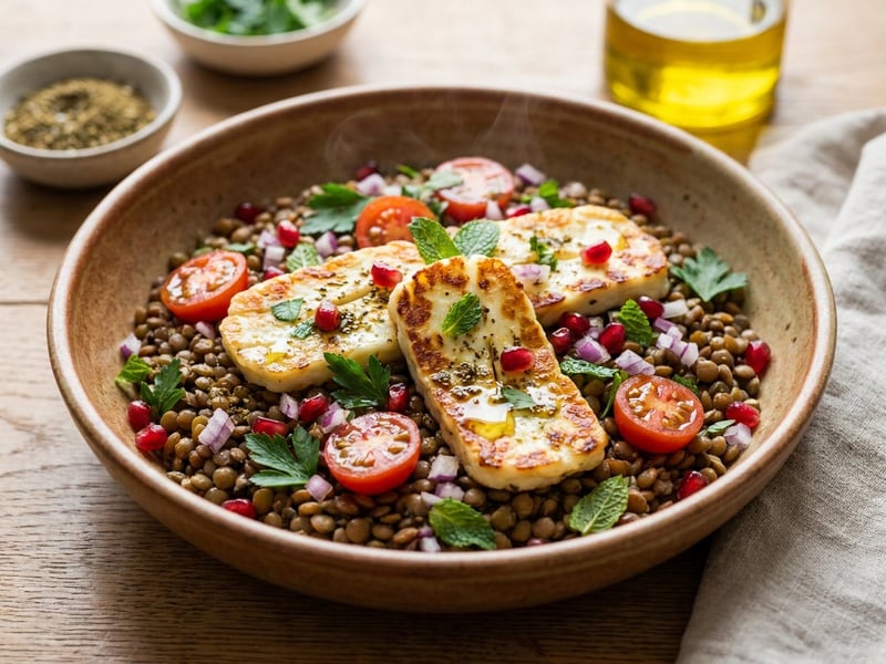 Lentil salad with grilled halloumi | Middle Eastern recipe
