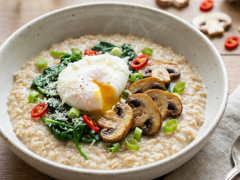 Savoury oatmeal with poached egg