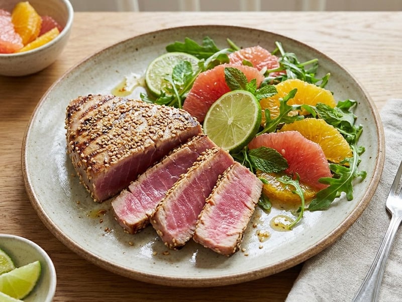 Grilled tuna steak with citrus salad