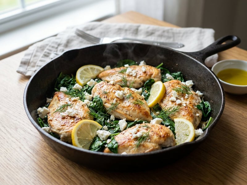 Greek chicken with spinach and lemon | Quick dinner