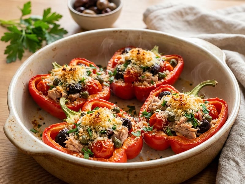 Baked stuffed peppers with tuna and capers | Mediterranean flavor