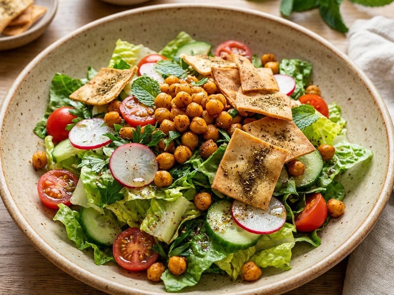 Salată Fattoush cu năut copt și Za'atar | Prânz oriental crocant