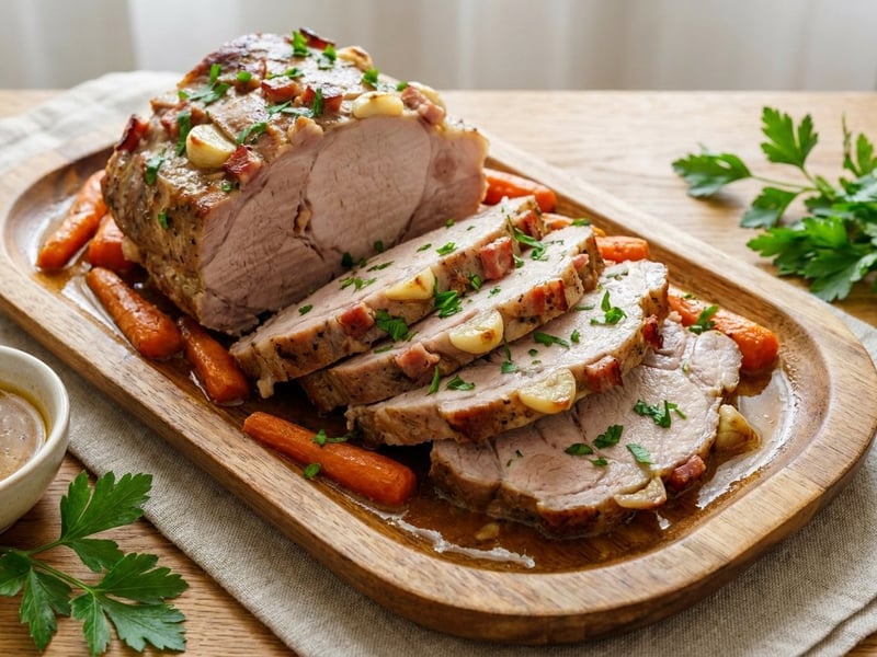 Pulpă de porc împănată la cuptor | Fragedă și aromată