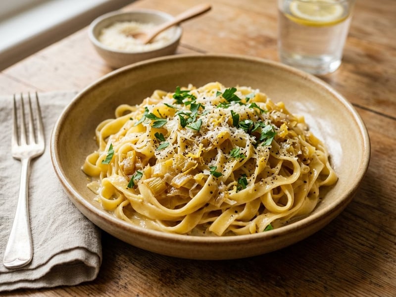 Tagliatelle cu praz caramelizat și lămâie | Cină rapidă