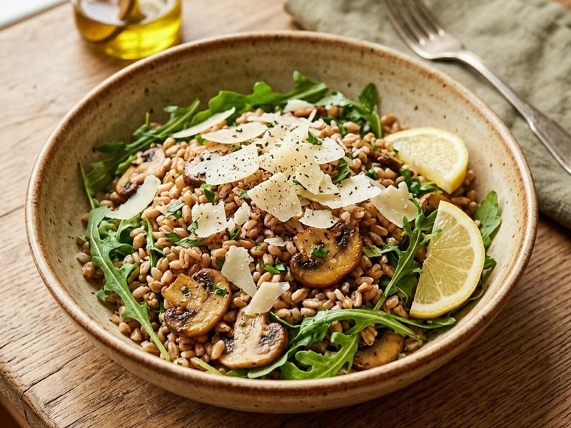 Salată caldă de farro cu ciuperci | Prânz de toamnă