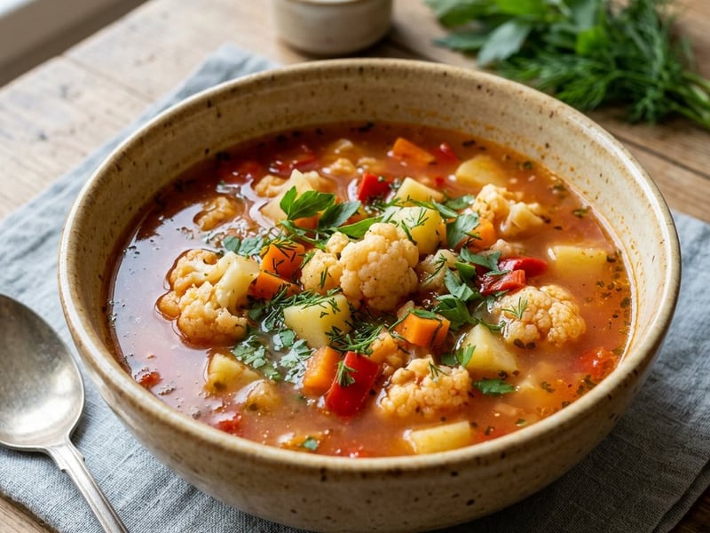 Cauliflower vegetable sour soup | Flavorful and tangy