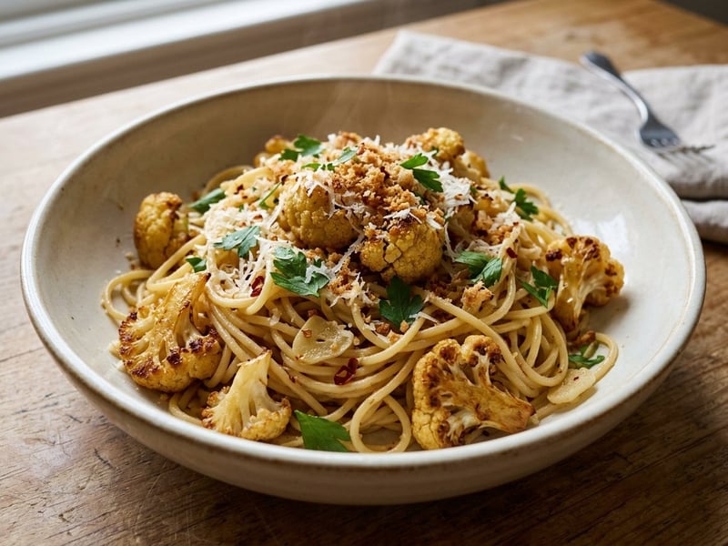 Spaghete cu conopidă rumenită | Prânz italian rapid