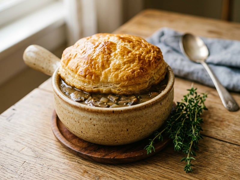 Mushroom soup in puff pastry crust | Refined and crispy