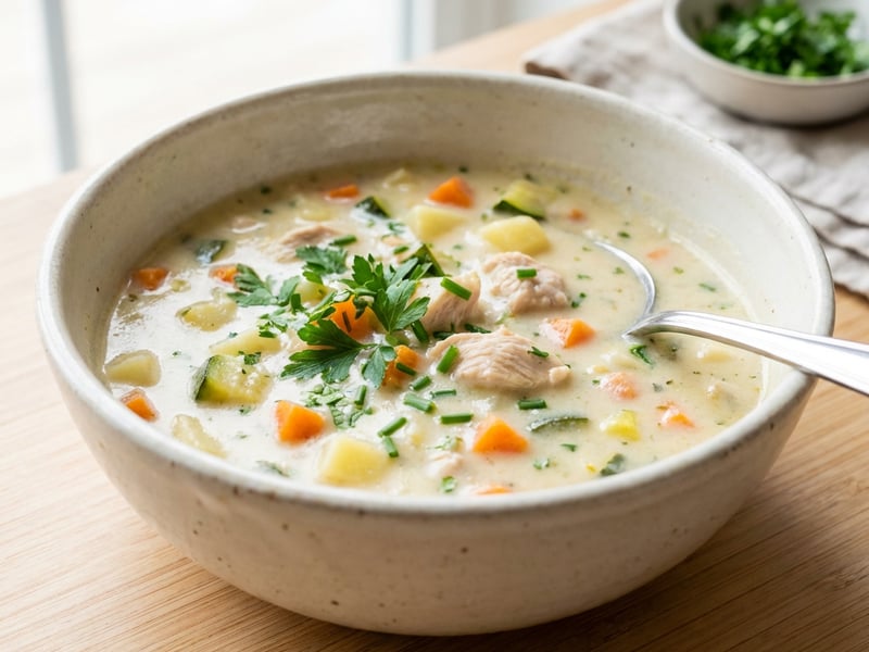 Creamy Chicken Soup with Vegetables and Cream