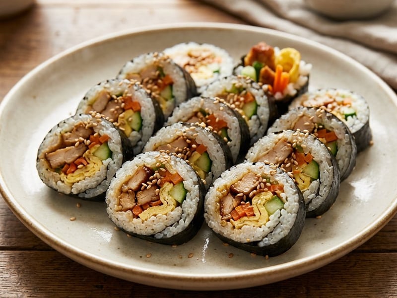 Kimbap cu pui și legume | Street food coreean savuros