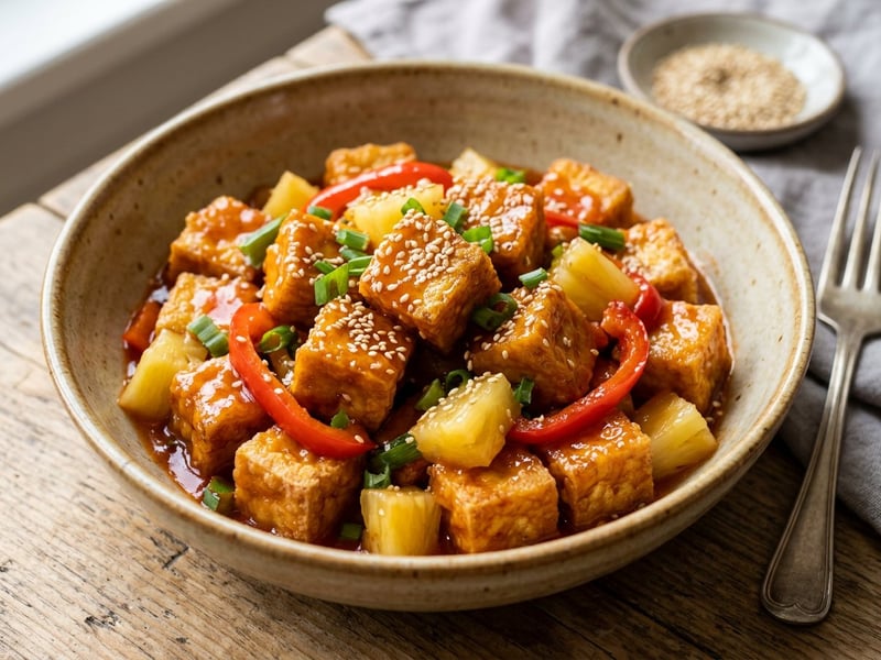 Tofu dulce-acrișor cu ananas la wok | Cină în 20 de minute