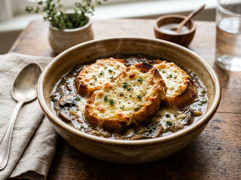 Supă franțuzească de ciuperci | Gratinată cu brânză Comté