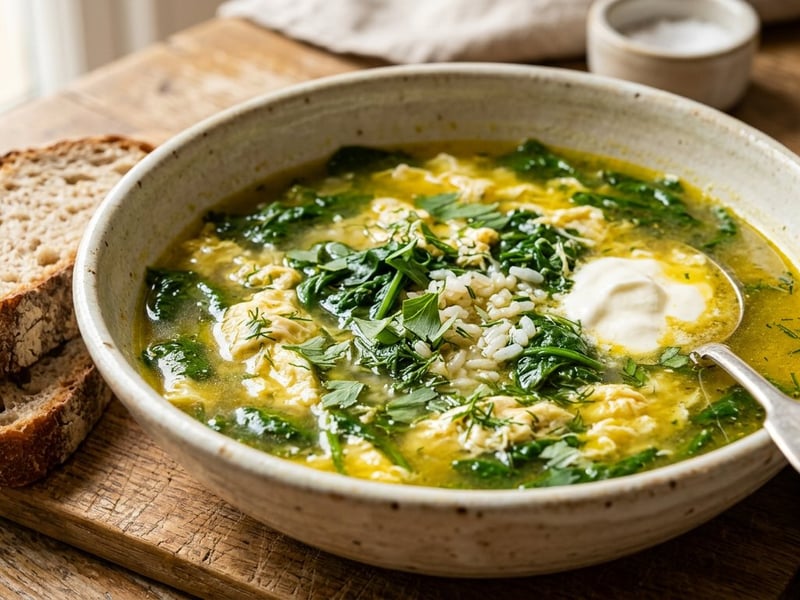 Spinach sour soup with borș and rice | Traditional and tangy