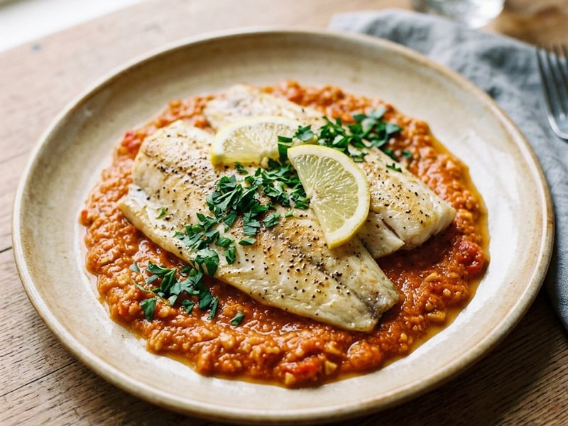 Baked sea bass with Romesco sauce | Catalan flavor