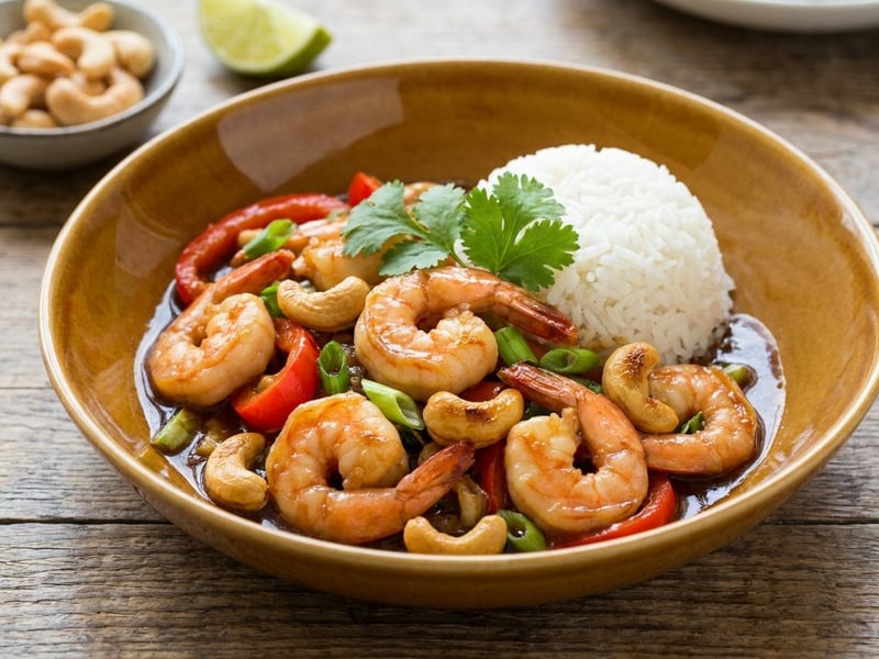 Thai Cashew Shrimp in Wok | Tender and Crispy