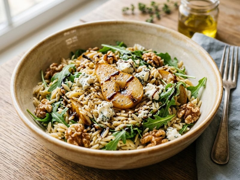 Salată de orzo cu pere și gorgonzola | Prânz de toamnă